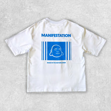 Afbeelding in Gallery-weergave laden, White/Blue Manifestation Heavyweight Boxy Statement Tee (made in NL 🇳🇱)