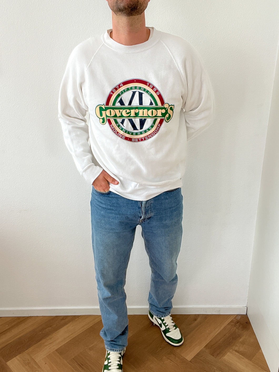 Green/White Vintage Governor USA varsity sweatshirt size L