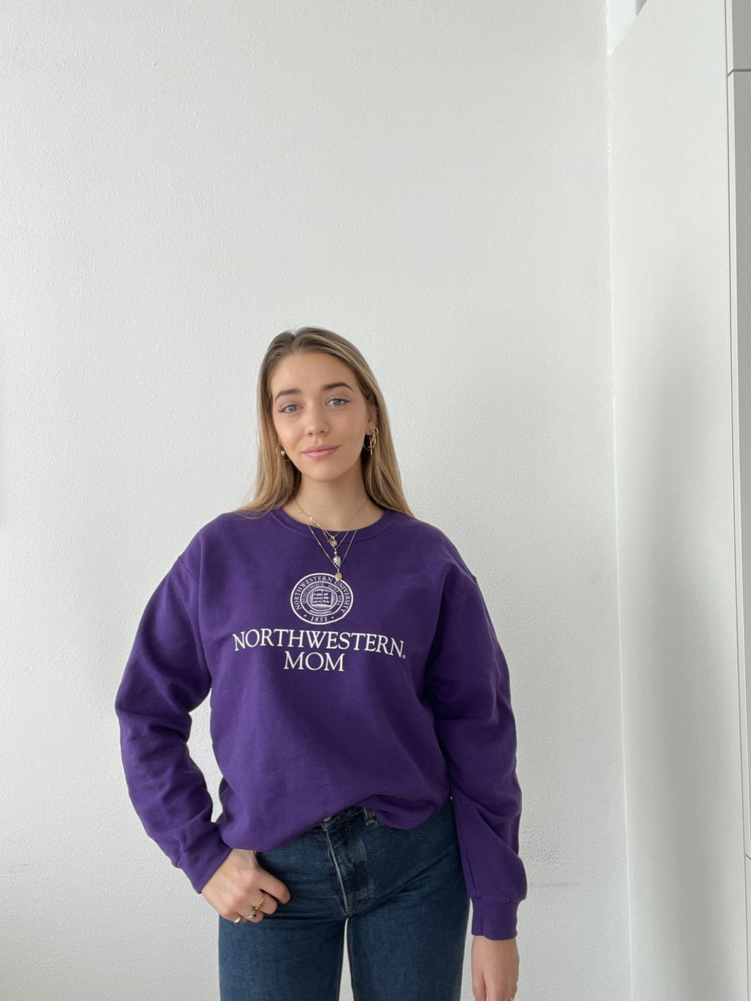 Purple Northwestern MOM Varsity university Vintage sweatshirt size L
